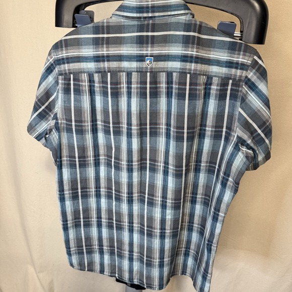 Kuhl Shirt Mens Medium Blue Plaid Short Sleeve Button Up Tapered Fit - Picture 2 of 5